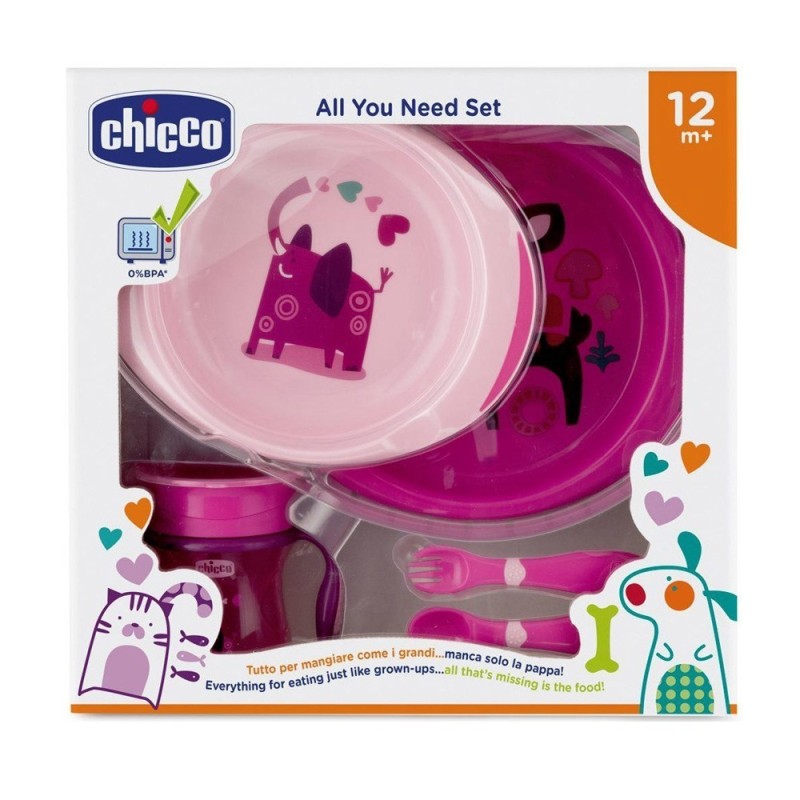 Coffret Repas Rose Assiette Tasse Couvert Chicco Bebe 9 Noumea